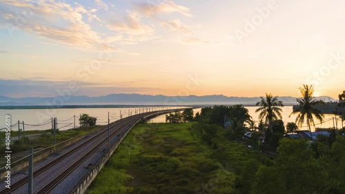 Time Lapse : Sunrise Scenery Of Floating Railway Of Taiping Town.HD