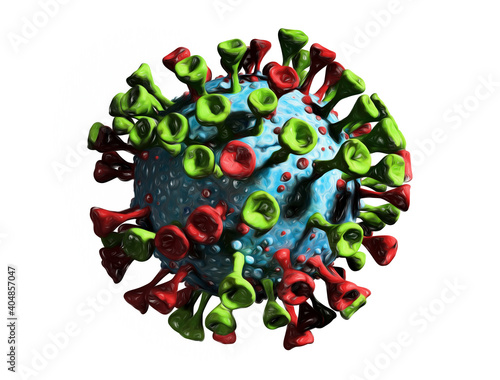 Abstract 3d illustration of the Coronavirus mutation. Isolated on white background. Digital painting photo