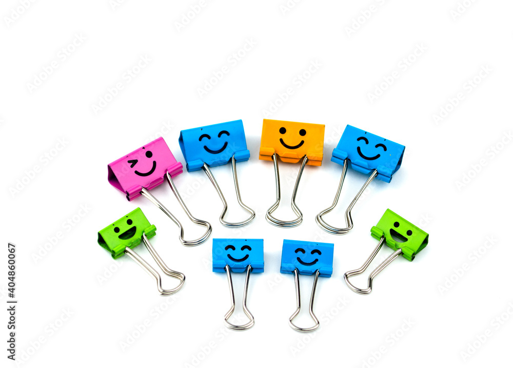 Colorful binder clip isolated on white background, selective focus and soft focus Colorful binder clip isolated on white background, selective focus and soft focus