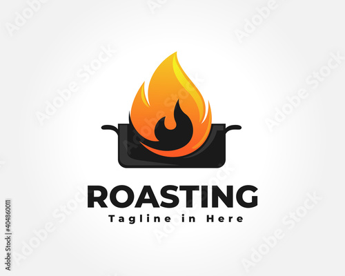 roasting pan fire logo design inspiration illustration