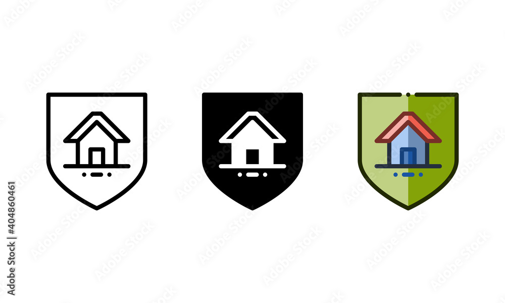 Home protection icon. With outline, glyph, and filled outline styles Home protection icon. With outline, glyph, and filled outline styles
