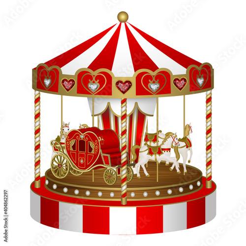 valentine's day carousel with heart shaped carriage and horses