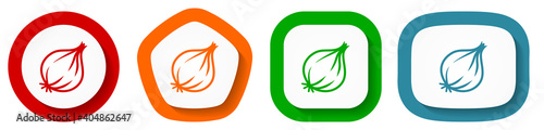 Fresh onion, vegetable vector icon set, flat design buttons on white background