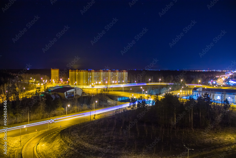 Night view from the roof to the outskirts of Voronezh