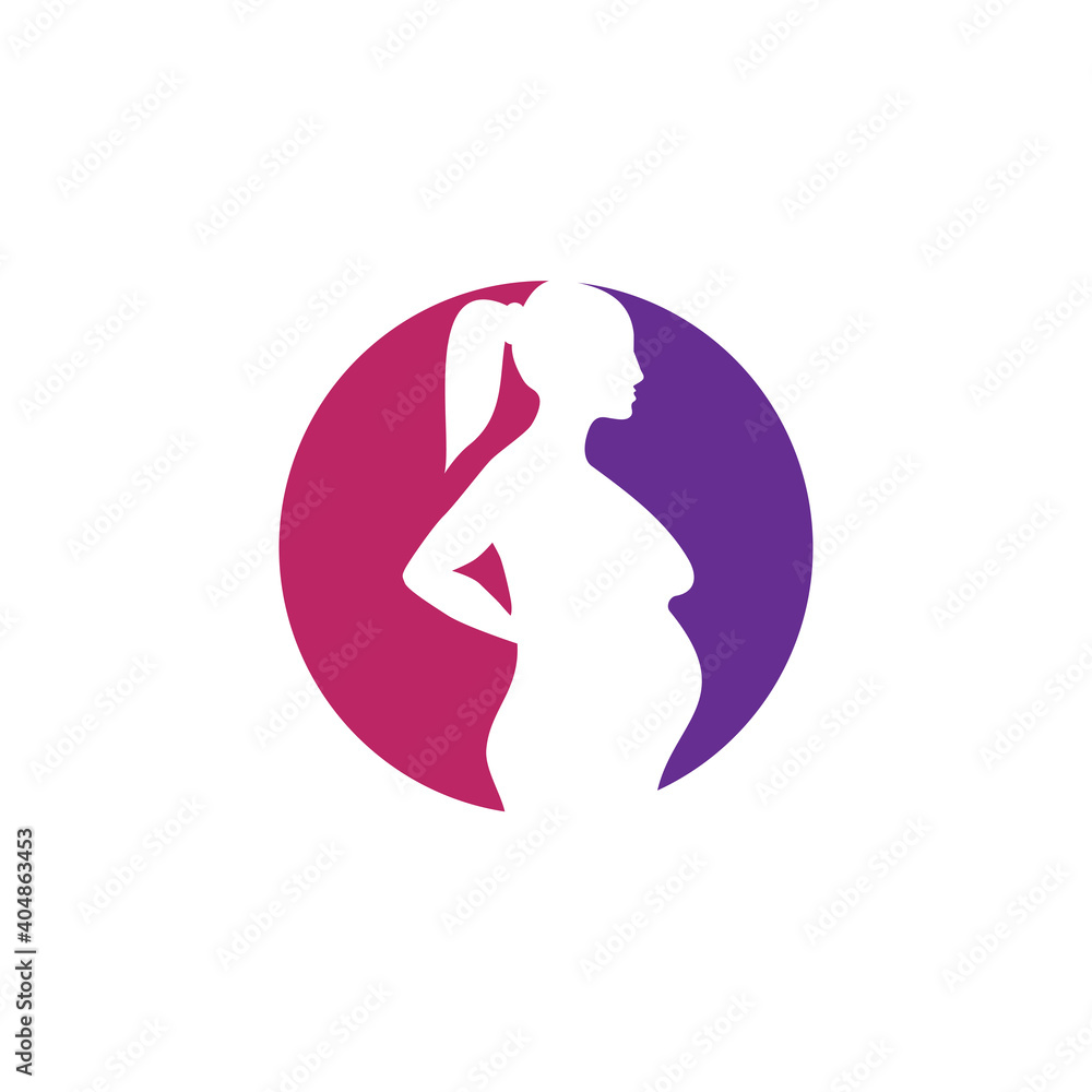 Woman pregnant icon logo design template