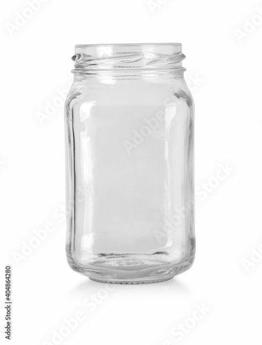 Open empty glass jar for food