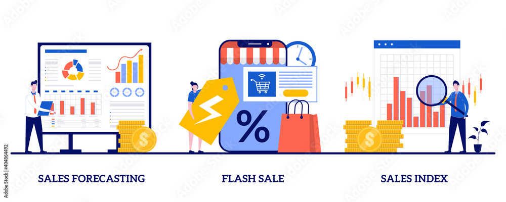 Εκτύπωση καμβά Sales forecasting and index, flash sale, special offer concept with tiny people