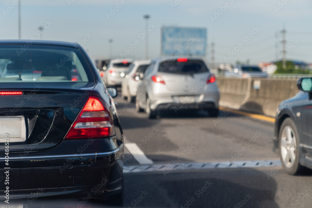 traffic jam with row of cars