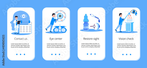 Medical ophthalmologist concept vector. Eyesight check up with tiny people character concept for apps, banner, flyer, UI.