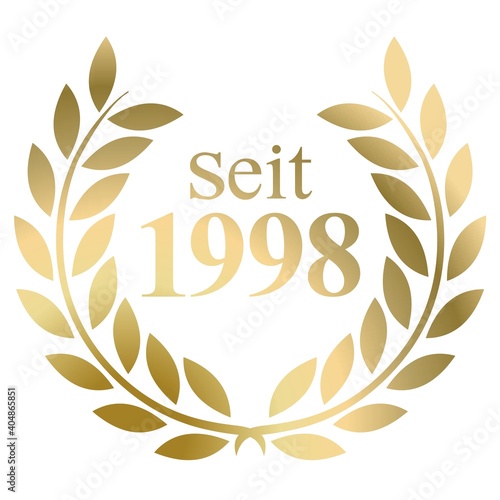Seit Jahr 1998 Goldlorbeerkranz mit deutschem Text Vektor auf weißem Hintergrund