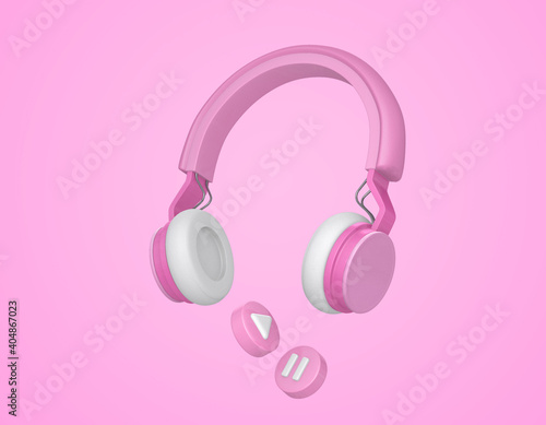 pink wireless headphones 3d rendering