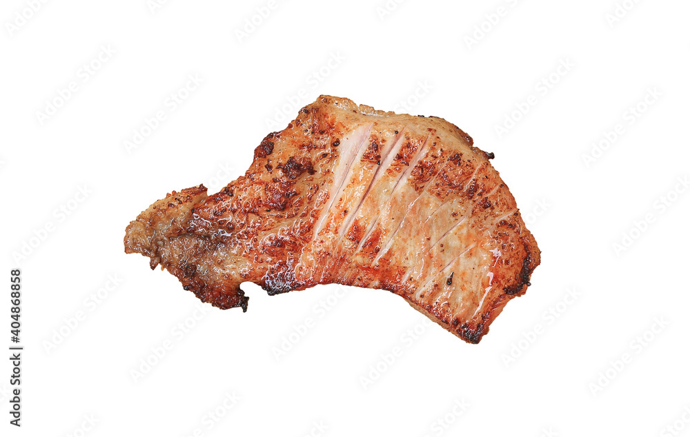 Delicious piece of grilled pork isolated over white background, thai style food Delicious piece of grilled pork isolated over white background, thai style food