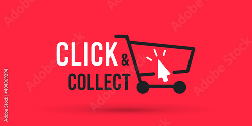 Click and collect store cart sign. Vector illustration