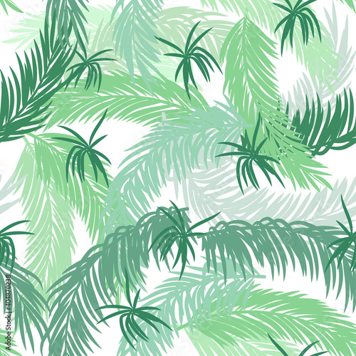 Seamless pattern with palm leaves on white background.