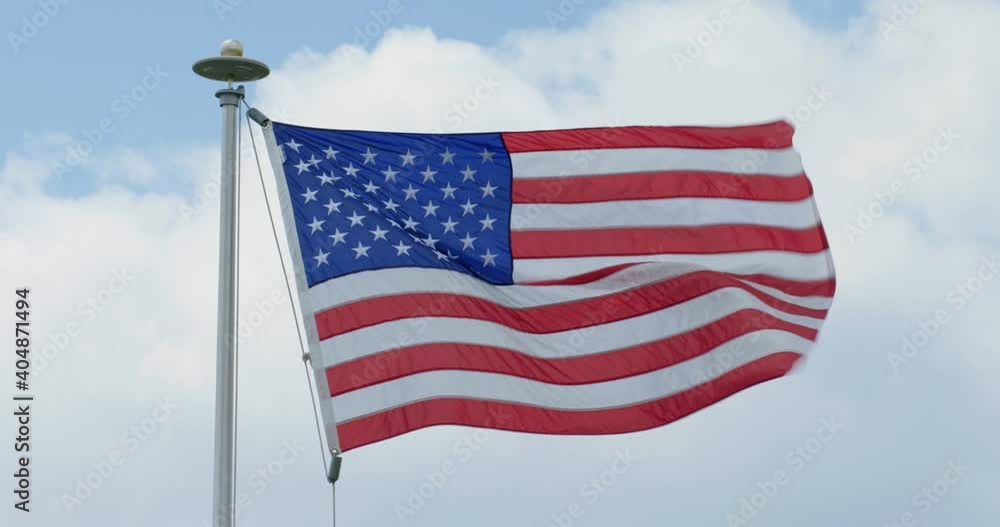 Close Up Details of American Flag Silk on Flagpole with Red, White and Blue Stars and Stripes in 4k Slow Motion Close Up Details of American Flag Silk on Flagpole with Red, White and Blue Stars and Stripes in 4k Slow Motion