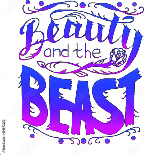 Lettering phrase Beauty and the beast gradient pink blue