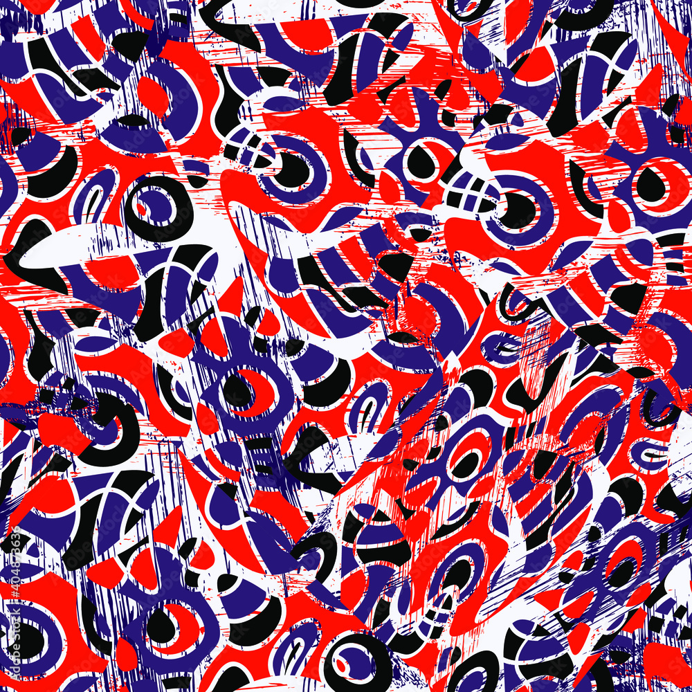 Naklejka premium Seamless backdrop with colorful abstract hand drawn cute pattern with shapes 