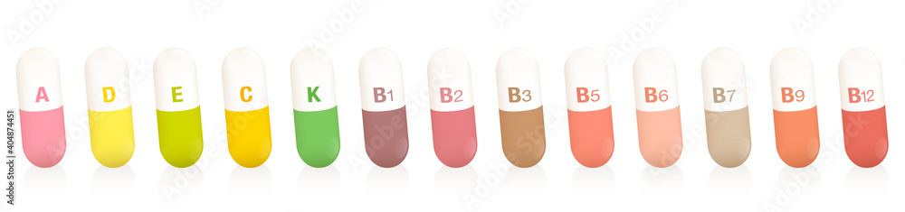 Φωτογραφία Colorful vitamin pills in naturally occurring colors, set of all important vitamins, dietary supplement capsules for healthy diet