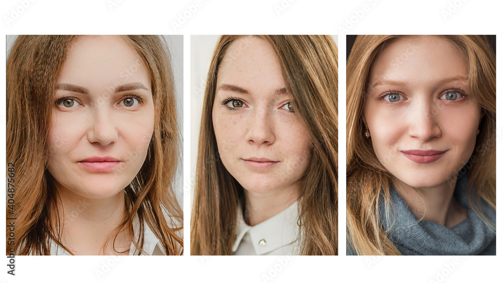 collage of three similar women of European race, similar people collage of three similar women of European race, similar people