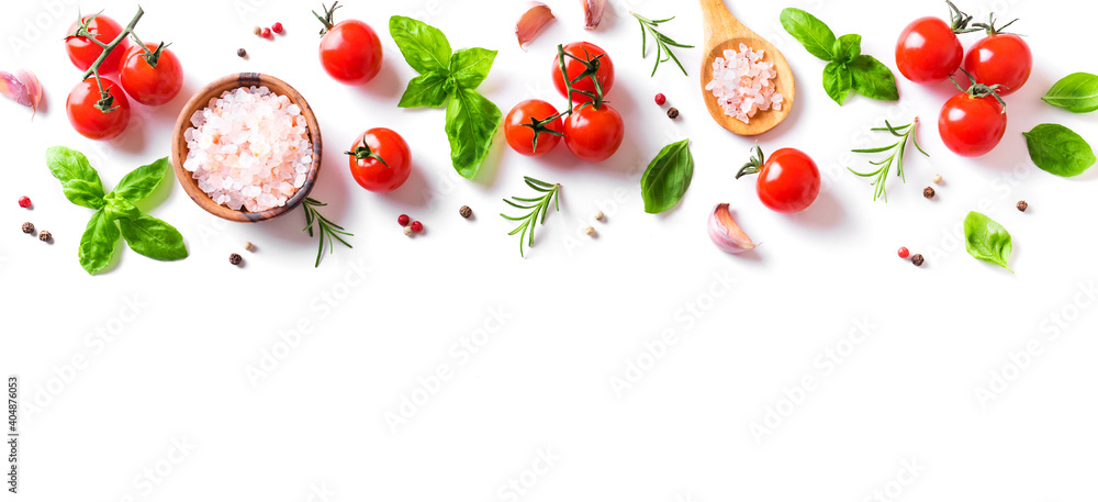 Fototapeta Tomatoes, basil and spices