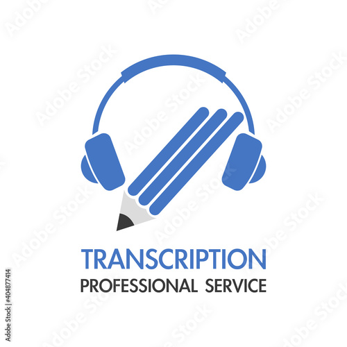 Transcription - Professional service. Headphone and pencil illustration. Flat style. Isolated.