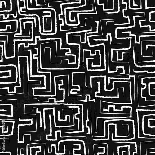 vector white rough maze illusion brush stroke seamless pattern on black