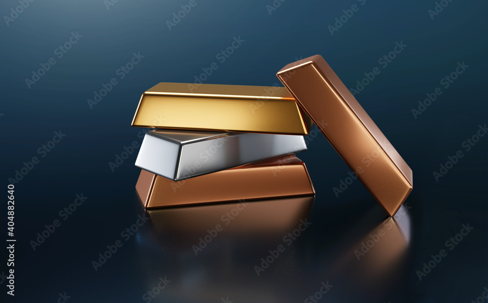 Copper ingots. 3d render stock illustration. Illustration of