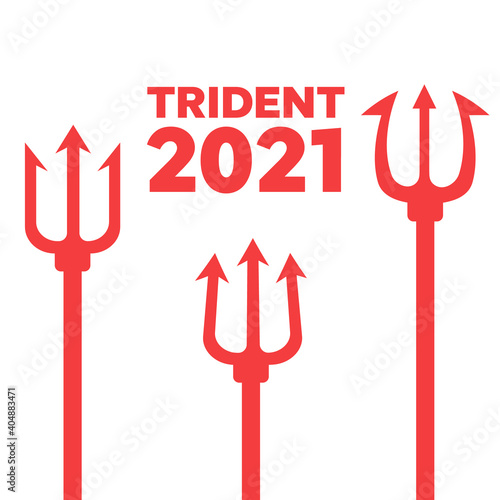 Pitchfork devil set. Trident devil icon. photo