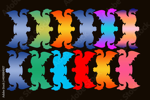 Valokuva Danza di drago multicolore con sfondo nero