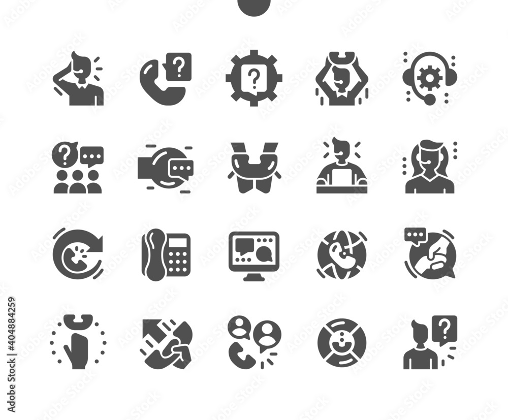 Support service. Call with question. Community support service. Discussion of support problems. Call support. Vector Solid Icons. Simple Pictogram