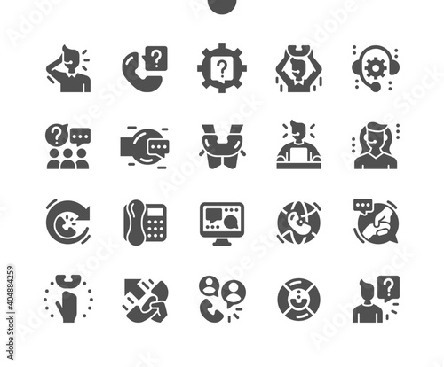 Support service. Call with question. Community support service. Discussion of support problems. Call support. Vector Solid Icons. Simple Pictogram