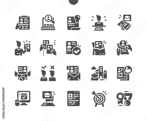 Job Resume. Interview, career path, resume, target and experience. Employee selection. Resume accepted. Computer skill. Vector Solid Icons. Simple Pictogram