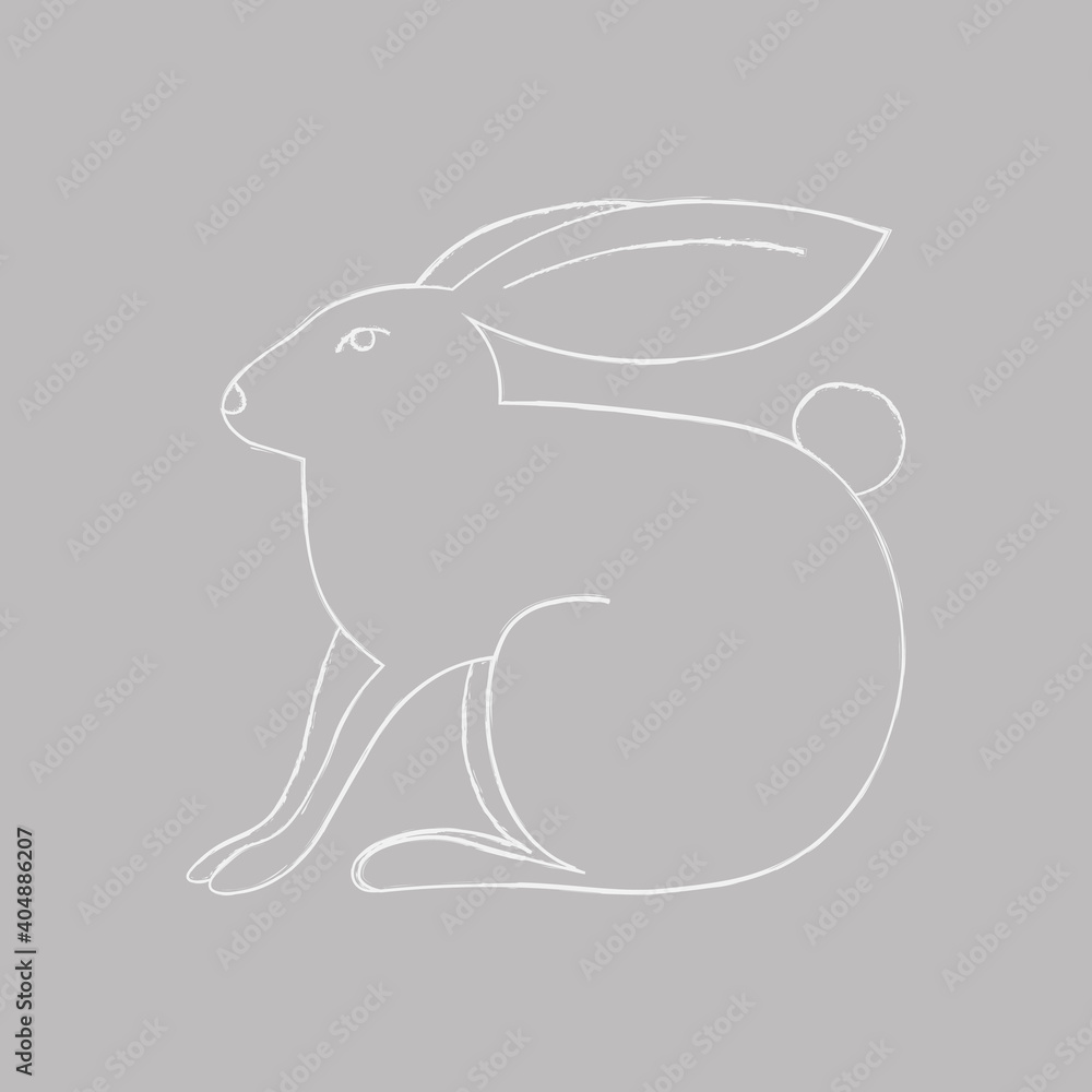 Obraz premium line art illustration of a bunny rabbit (white on gray hand drawn for aester day crads)