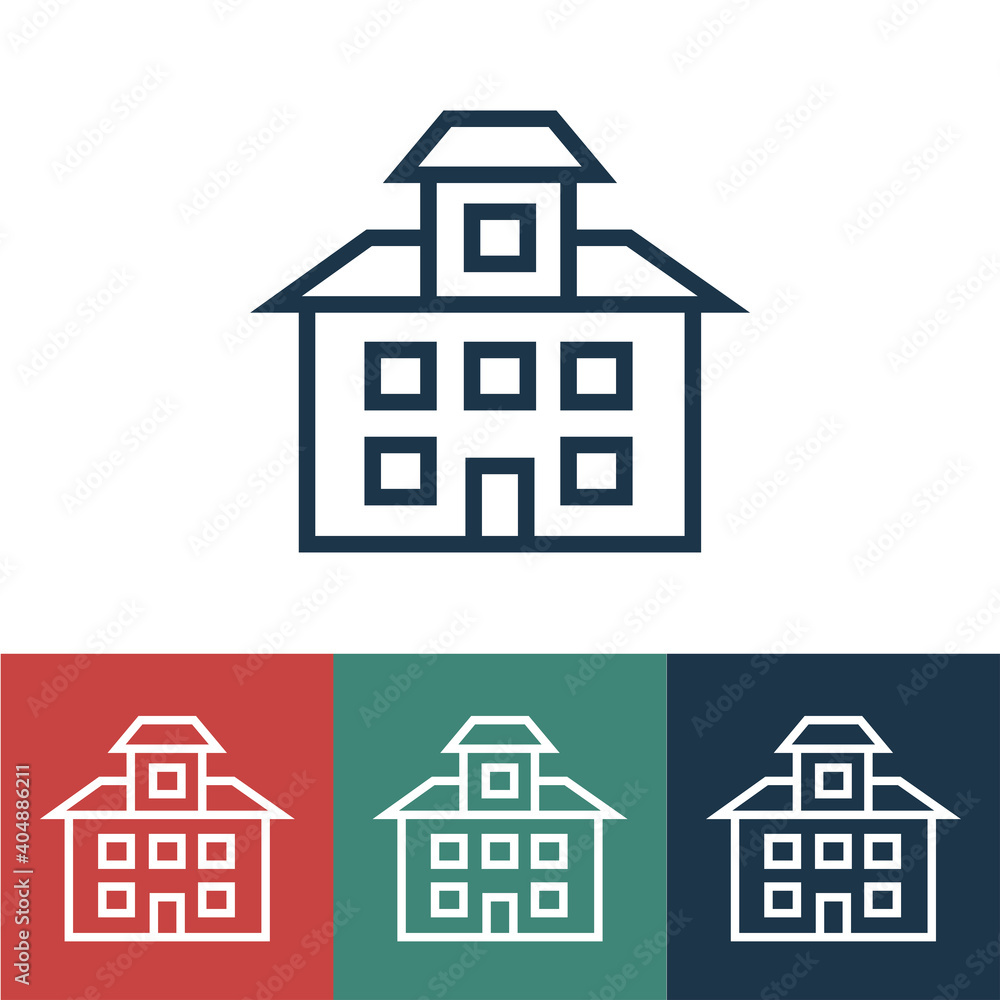 Linear vector icon with two-storey house