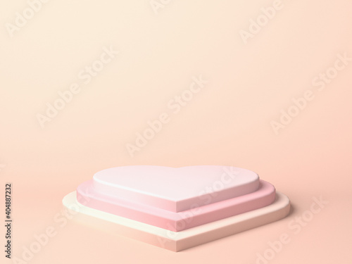 Pastel pink heart shaped podium stage backdrop for product display stand. 3d rendering