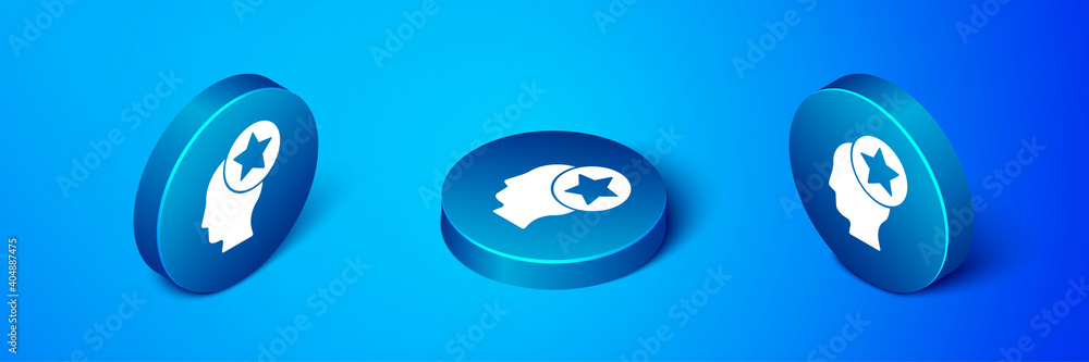 Isometric USA Head icon isolated on blue background. United States of America. Independence day. Blue circle button. Vector. Isometric USA Head icon isolated on blue background. United States of America. Independence day. Blue circle button. Vector.
