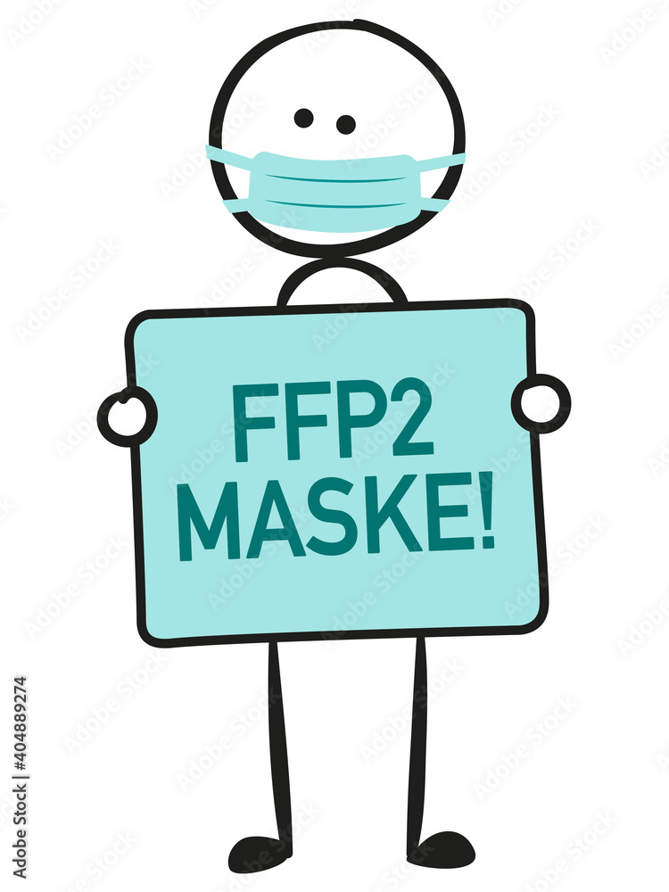 Stick figure with german translation for Wear FFP2 Mask, Maske tragen and  the german acronym for AHAL - Abstand, Hygiene, Alltagsmaske, Lüften  isolated Stock Illustration | Adobe Stock