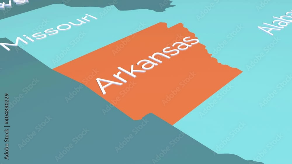 Video „3d animation map showing the state of Arkansas from the united states of America. Map of