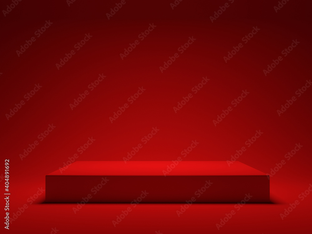 Red platform for showing product. 3d rendering