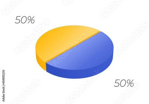 3d pie. Isometric cycle diagram for infographics in 2 parts. Vector chart can be used for graph, report, presentation.