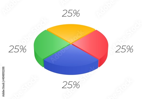 3d pie. Isometric cycle diagram for infographics in 4 parts. Vector chart can be used for graph, report, presentation.