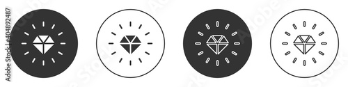 Black Diamond icon isolated on white background. Jewelry symbol. Gem stone. Circle button. Vector.