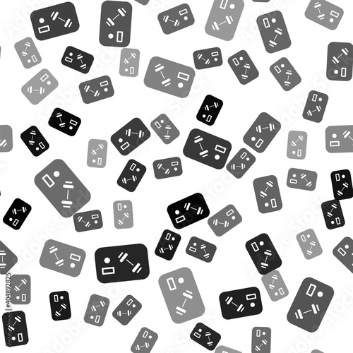 Black Fitness club, gym card icon isolated seamless pattern on white background. Vector.