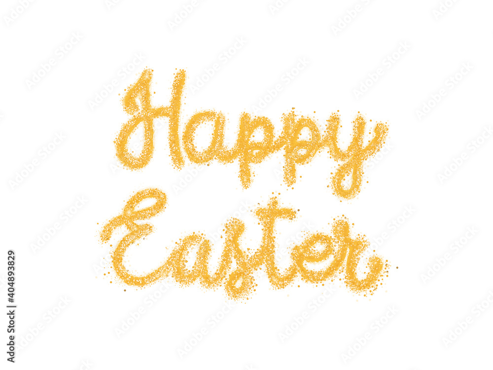 Fototapeta premium Happy easter. Hand written lettering of golden glitter texture. Shiny Easter greeting text.
