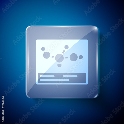 White Chemical formula icon isolated on blue background. Abstract hexagon for innovation medicine  health  research and science. Square glass panels. Vector.