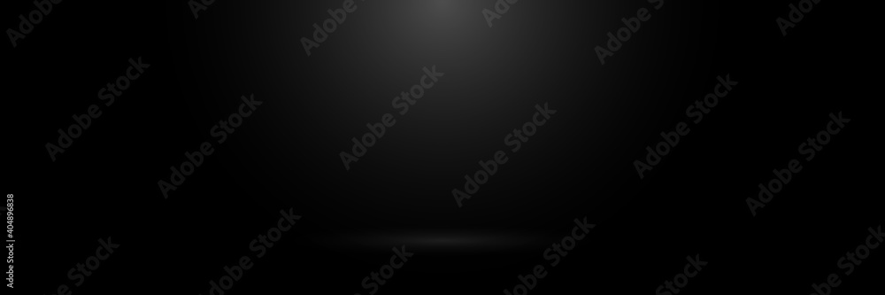 Black background for display products. Abstract gradient background. Panorama view. Vector illustration