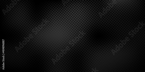 Black background with halftone dots. Abstract background. Vector illustration