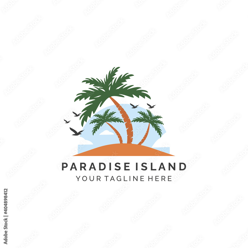 paradise island color logo vector illustration template design