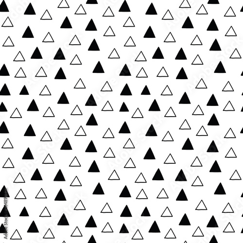 Simple vector repeat pattern with black hand drawn triangles on white background