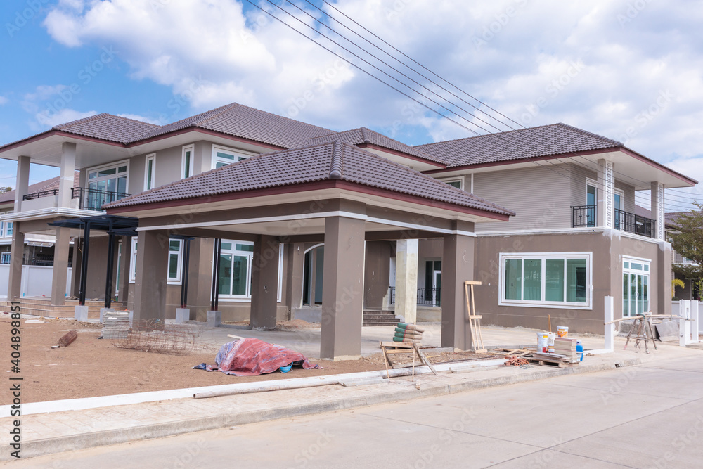 construction residential new house in progress at building site